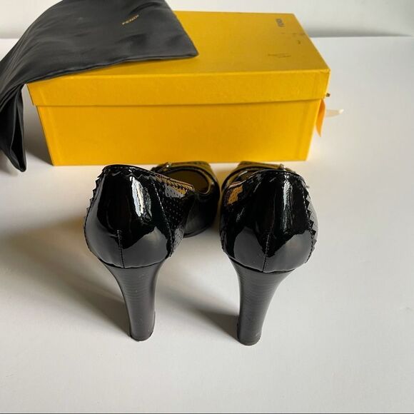 Y2K Fendi Designer Patent Leather Peep Toe Pump Sz 10 - Picture 8 of 14